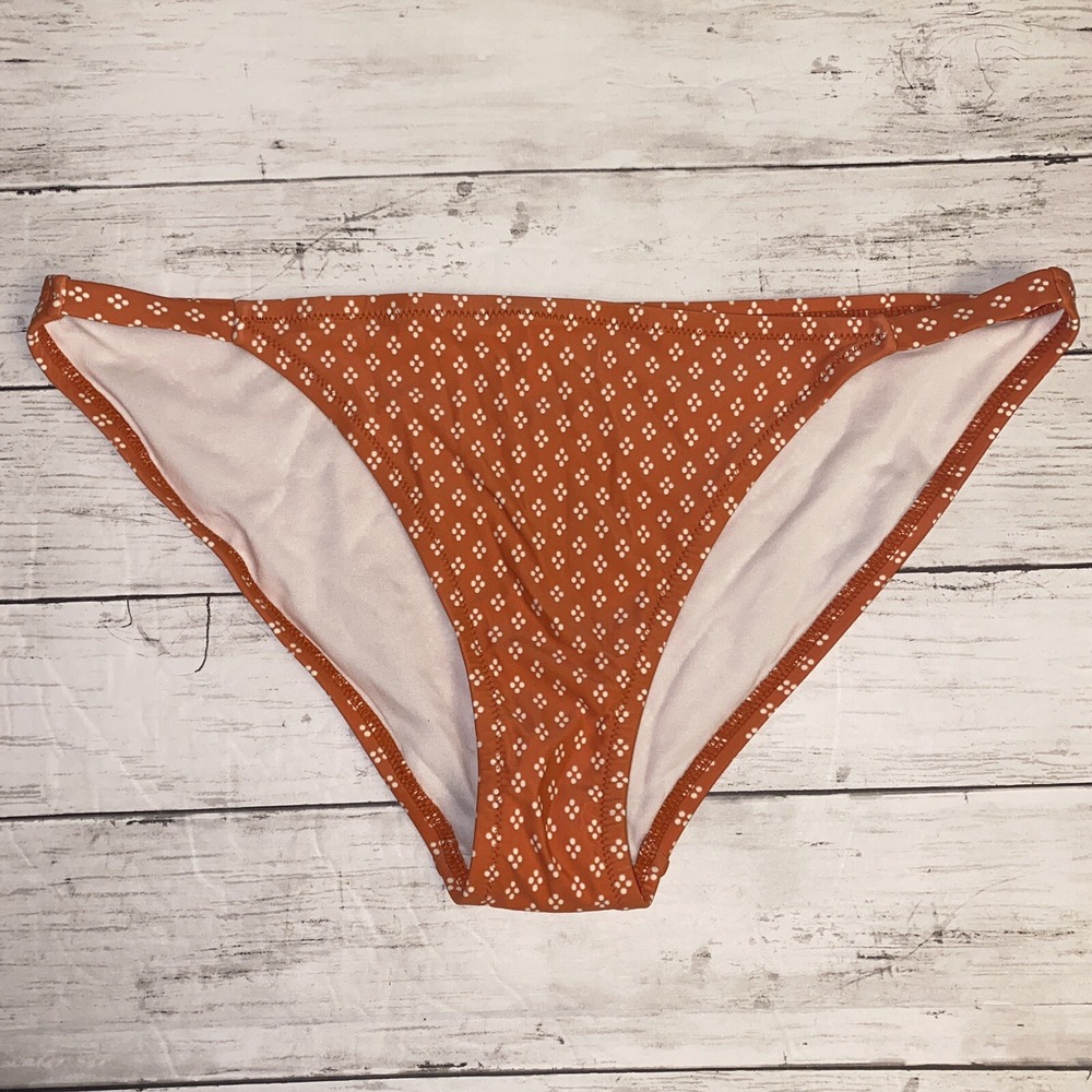 Kona Sol Bikini Bottom Womens Large Orange Dot Rust Med Coverage Hipster Swim L